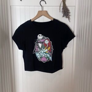 Disney Black Crop Top with Jack and Sally Graphic